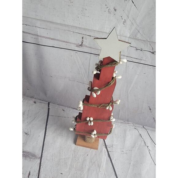 Handmade Rustic Wooden Red Christmas Tree Decor Shelf Sitter CountryCore - Picture 4 of 7